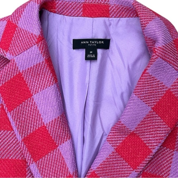 Ann Taylor Barbiecore Red and Lilac Plaid Blazer Size 0P - Picture 3 of 4
